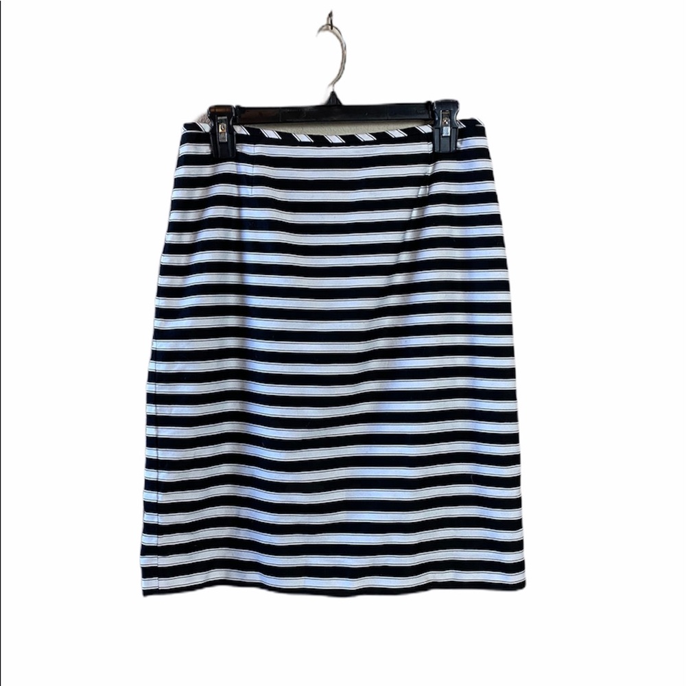 Tahari Arthur Levine Black & White Striped Cotton Pencil Skirt Size 6
